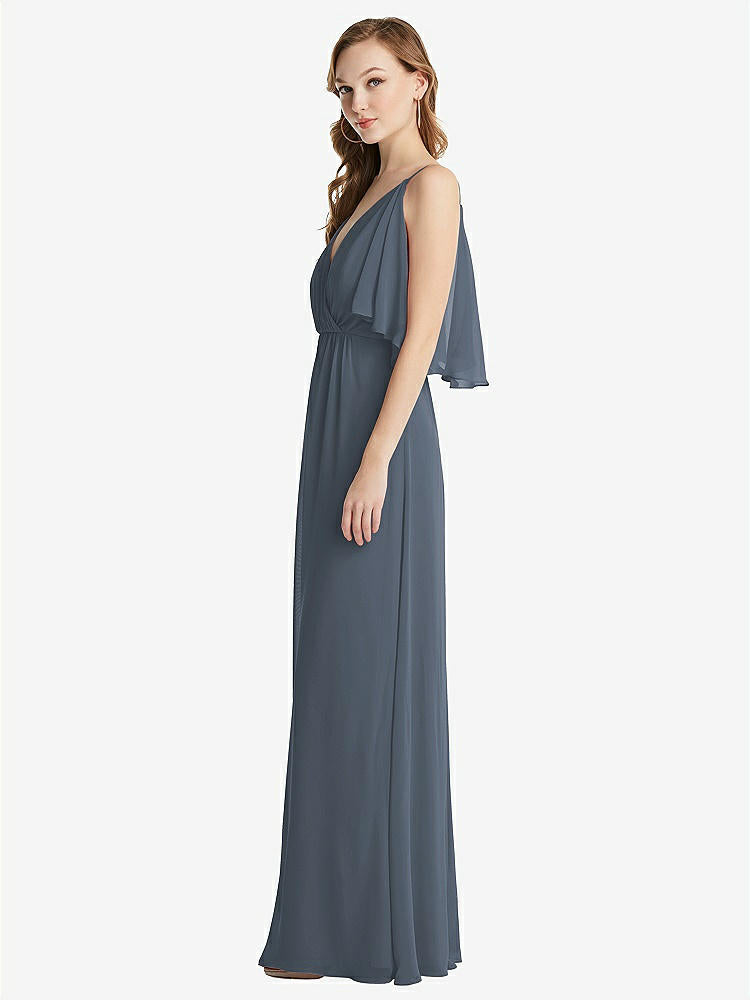 【STYLE: 1547】Convertible Cold-Shoulder Draped Wrap Maxi Dress【COLOR: Silverstone】