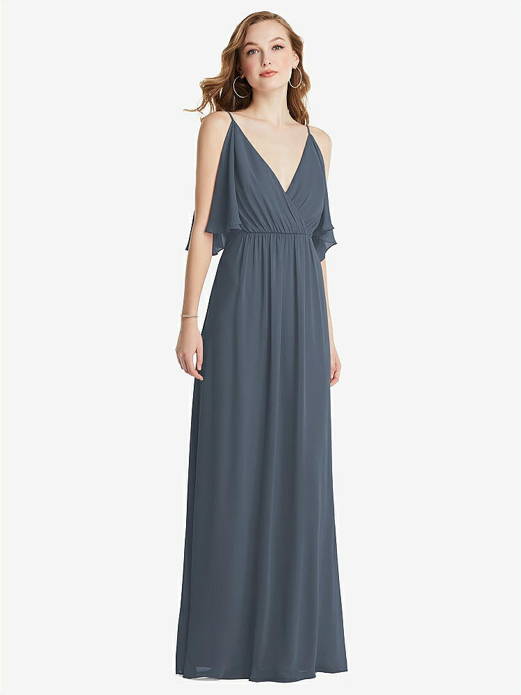 【STYLE: 1547】Convertible Cold-Shoulder Draped Wrap Maxi Dress【COLOR: Silverstone】