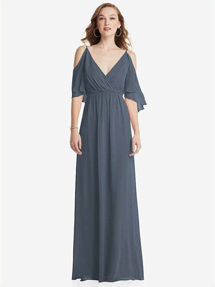 【STYLE: 1547】Convertible Cold-Shoulder Draped Wrap Maxi Dress【COLOR: Silverstone】
