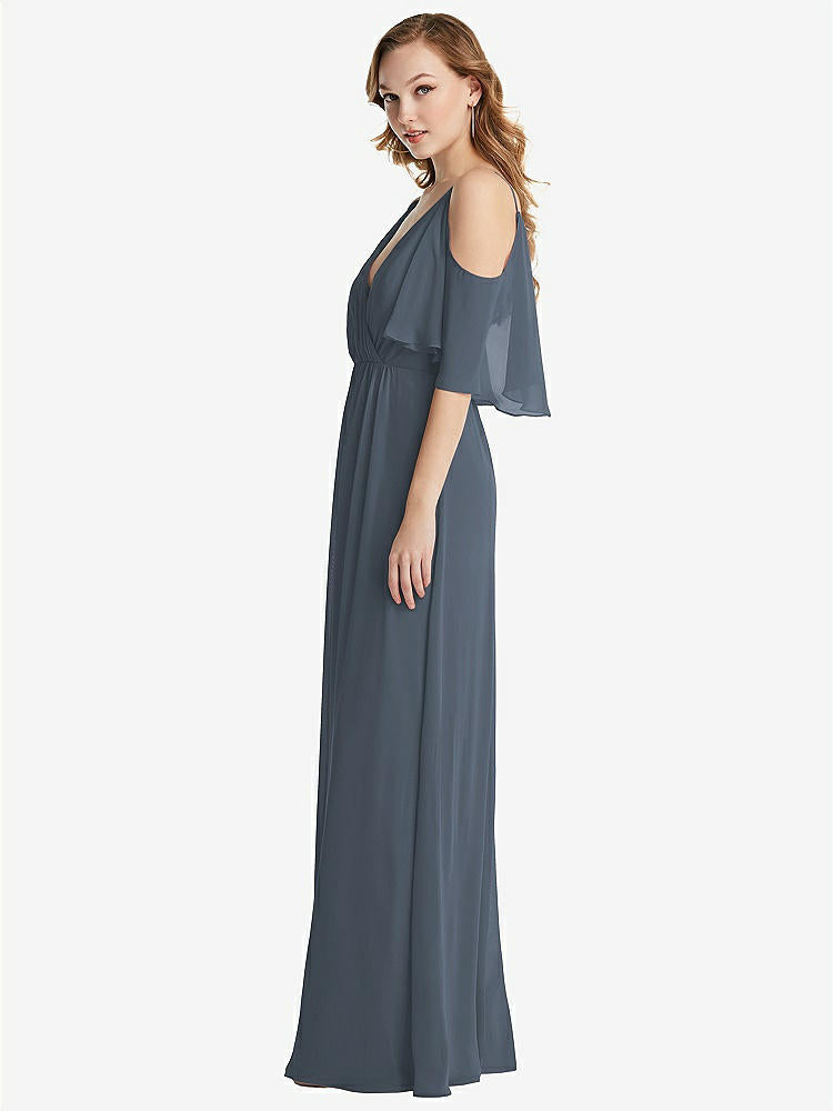【STYLE: 1547】Convertible Cold-Shoulder Draped Wrap Maxi Dress【COLOR: Silverstone】