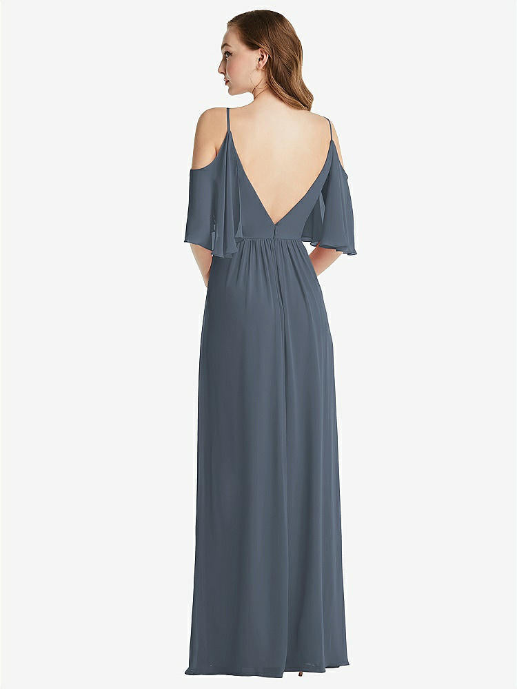 【STYLE: 1547】Convertible Cold-Shoulder Draped Wrap Maxi Dress【COLOR: Silverstone】