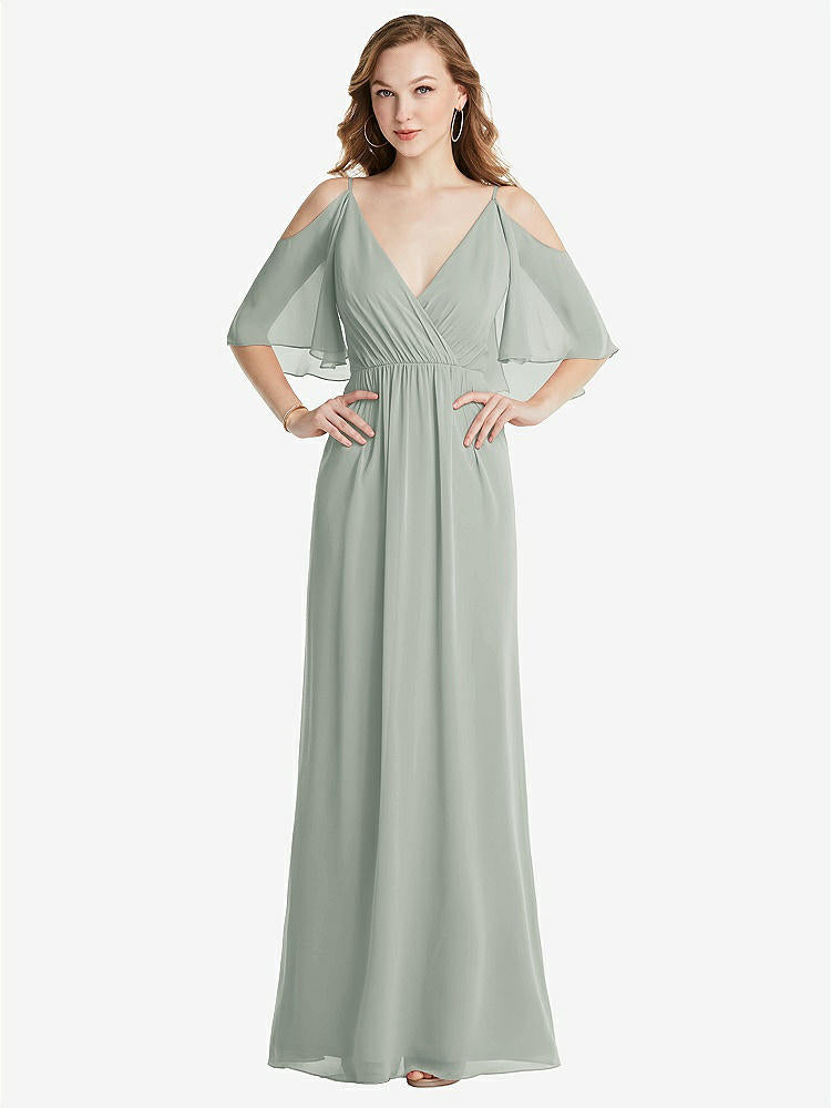 【STYLE: 1547】Convertible Cold-Shoulder Draped Wrap Maxi Dress【COLOR: Willow Green】