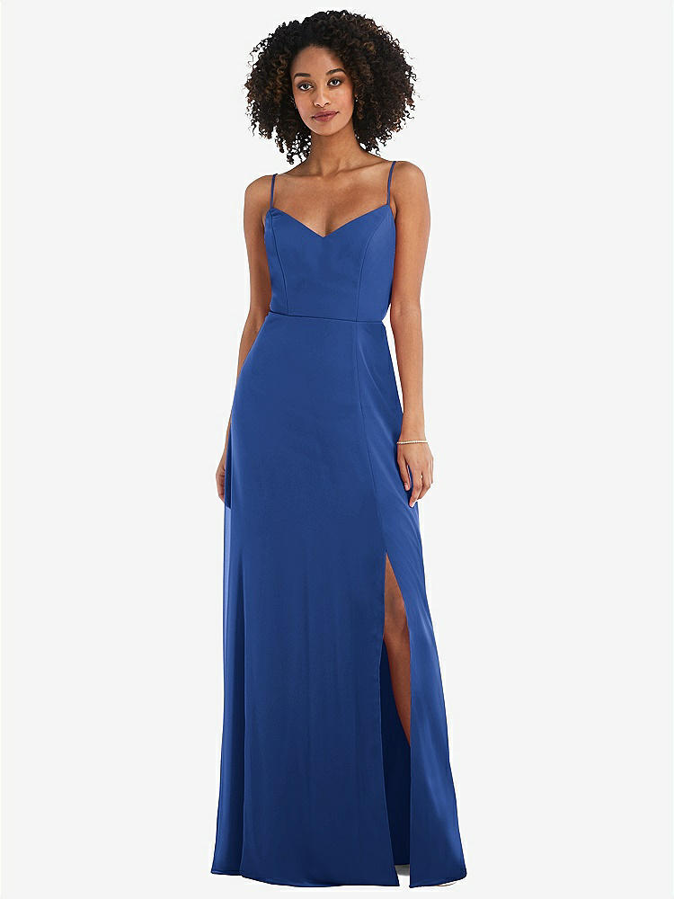 【NEW】【STYLE: 1548】ネクタイバック カットアウト マキシ ドレス 前面 スリット【COLOR: Classic Blue】【SIZE: 00-30W】