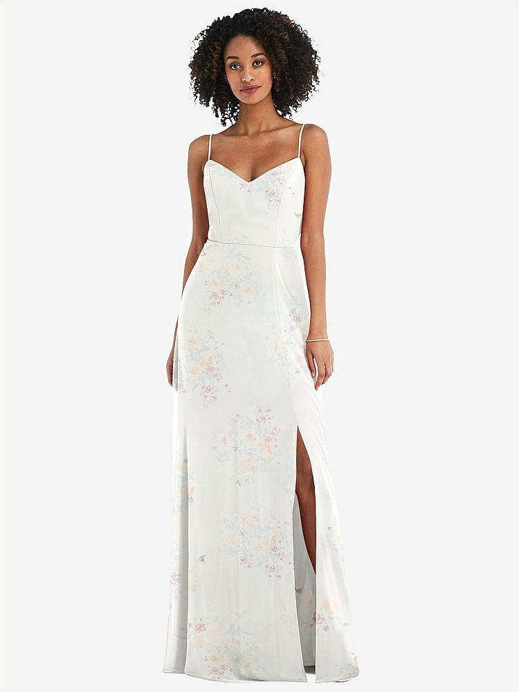 【NEW】【STYLE: 1548】ネクタイバック カットアウト マキシ ドレス 前面 スリット【COLOR: Spring Fling】【SIZE: 00-30W】