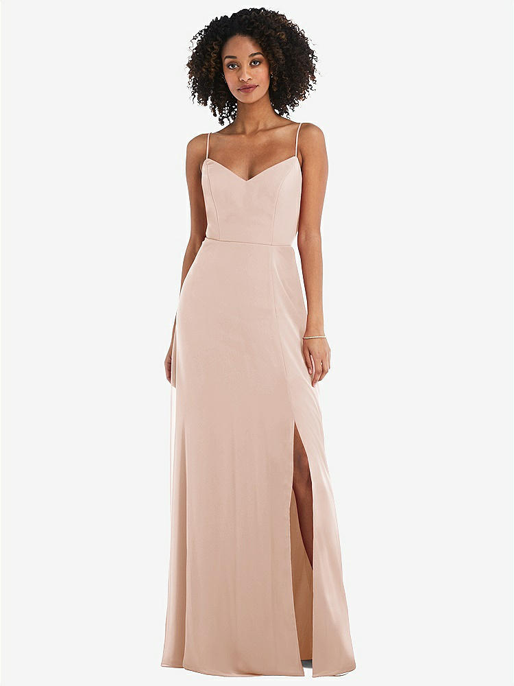 【NEW】【STYLE: 1548】ネクタイバック カットアウト マキシ ドレス 前面 スリット【COLOR: Cameo】【SIZE: 00-30W】