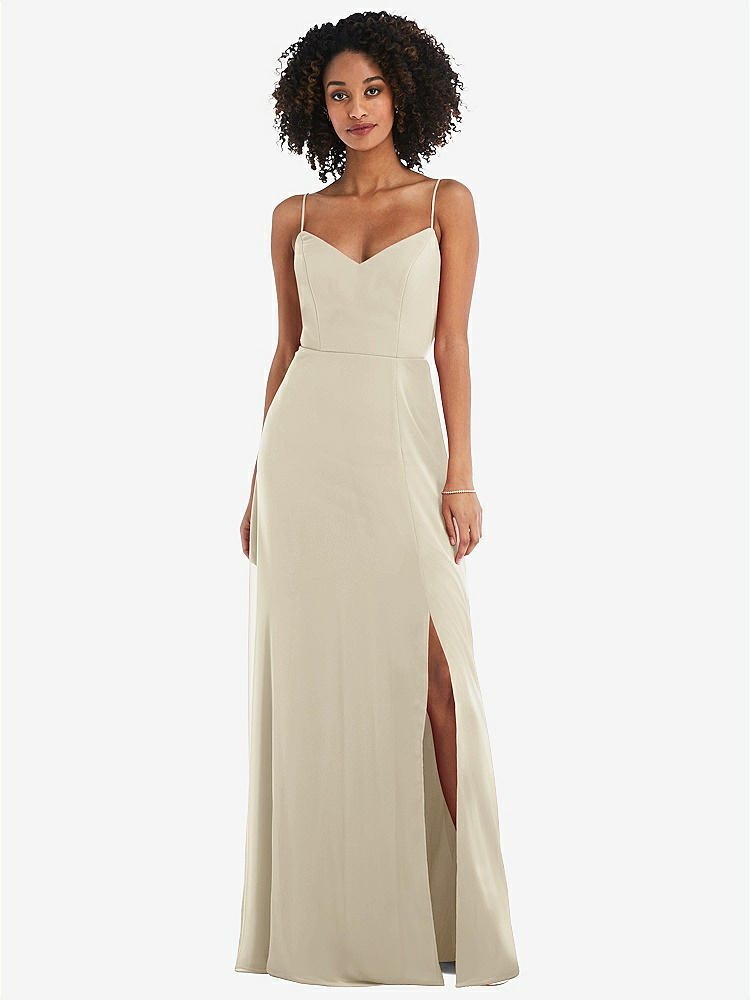 【NEW】【STYLE: 1548】ネクタイバック カットアウト マキシ ドレス 前面 スリット【COLOR: Champagne】【SIZE: 00-30W】