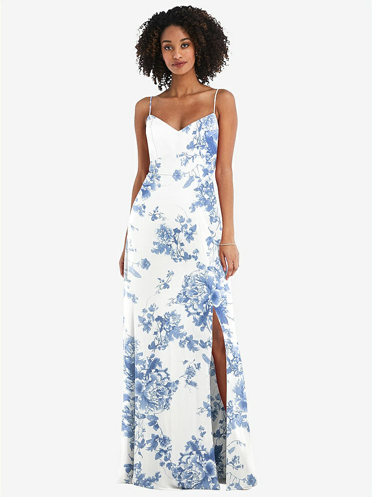 【NEW】【STYLE: 1548】ネクタイバック カットアウト マキシ ドレス 前面 スリット【COLOR: Cottage Rose Dusk Blue】【SIZE: 00-30W】