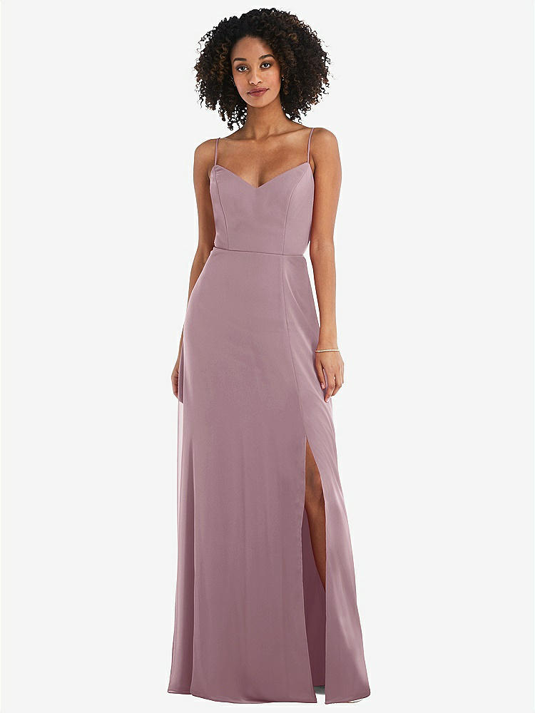 【NEW】【STYLE: 1548】ネクタイバック カットアウト マキシ ドレス 前面 スリット【COLOR: Dusty Rose】【SIZE: 00-30W】