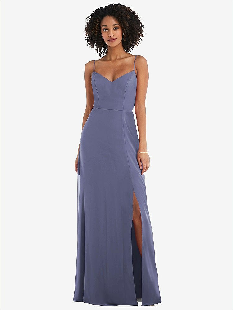 【NEW】【STYLE: 1548】ネクタイバック カットアウト マキシ ドレス 前面 スリット【COLOR: French Blue】【SIZE: 00-30W】