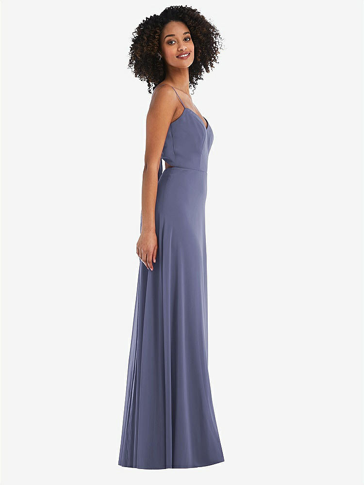 【NEW】【STYLE: 1548】ネクタイバック カットアウト マキシ ドレス 前面 スリット【COLOR: French Blue】【SIZE: 00-30W】