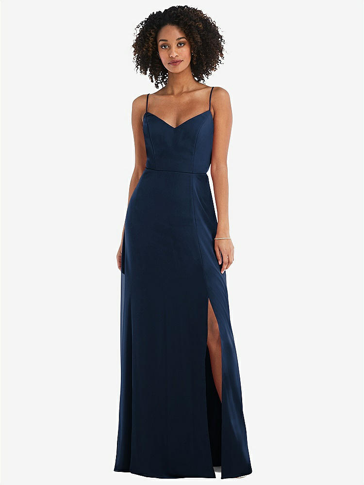 【NEW】【STYLE: 1548】ネクタイバック カットアウト マキシ ドレス 前面 スリット【COLOR: Midnight Navy】【SIZE: 00-30W】