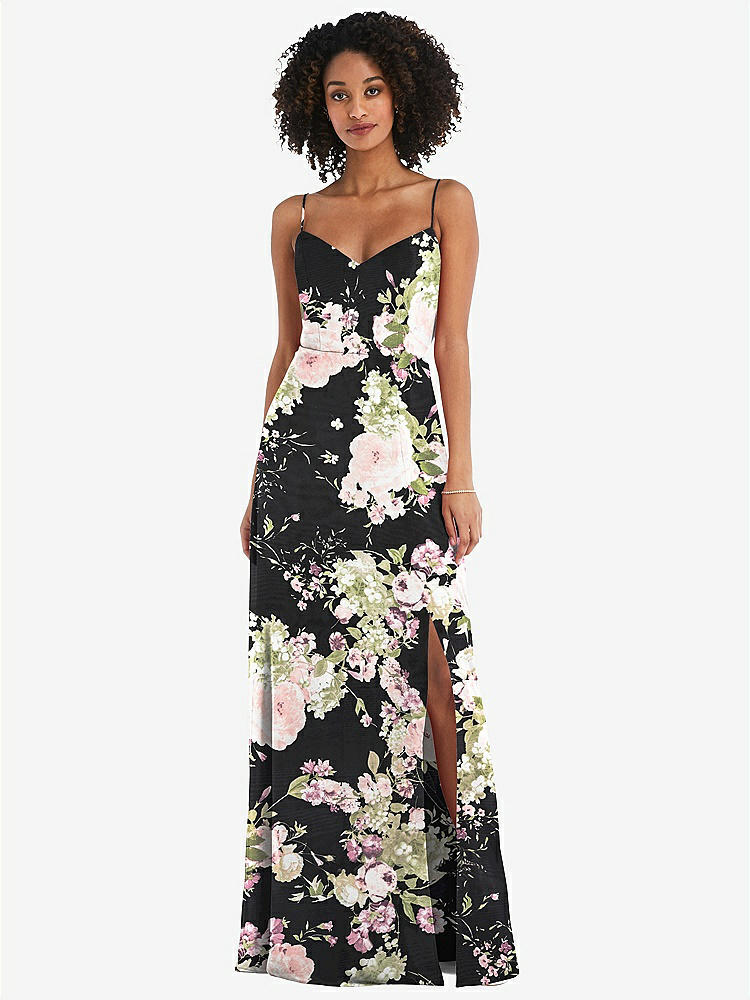 【STYLE: 1548】Tie-Back Cutout Maxi Dress with Front Slit【COLOR: Noir Garden】