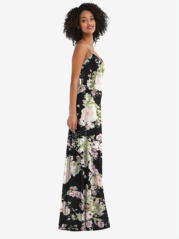 【STYLE: 1548】Tie-Back Cutout Maxi Dress with Front Slit【COLOR: Noir Garden】