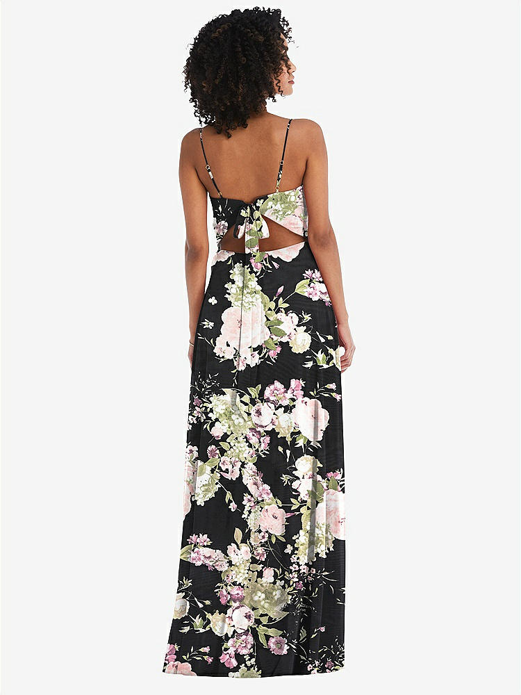 【STYLE: 1548】Tie-Back Cutout Maxi Dress with Front Slit【COLOR: Noir Garden】