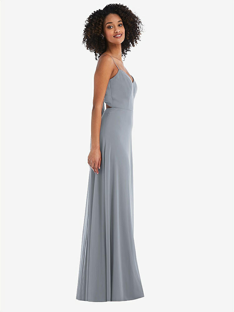 【NEW】【STYLE: 1548】ネクタイバック カットアウト マキシ ドレス 前面 スリット【COLOR: Platinum】【SIZE: 00-30W】