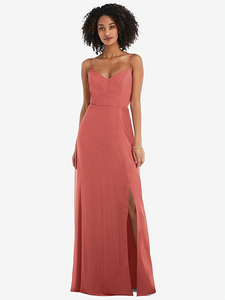 【NEW】【STYLE: 1548】ネクタイバック カットアウト マキシ ドレス 前面 スリット【COLOR: Coral Pink】【SIZE: 00-30W】