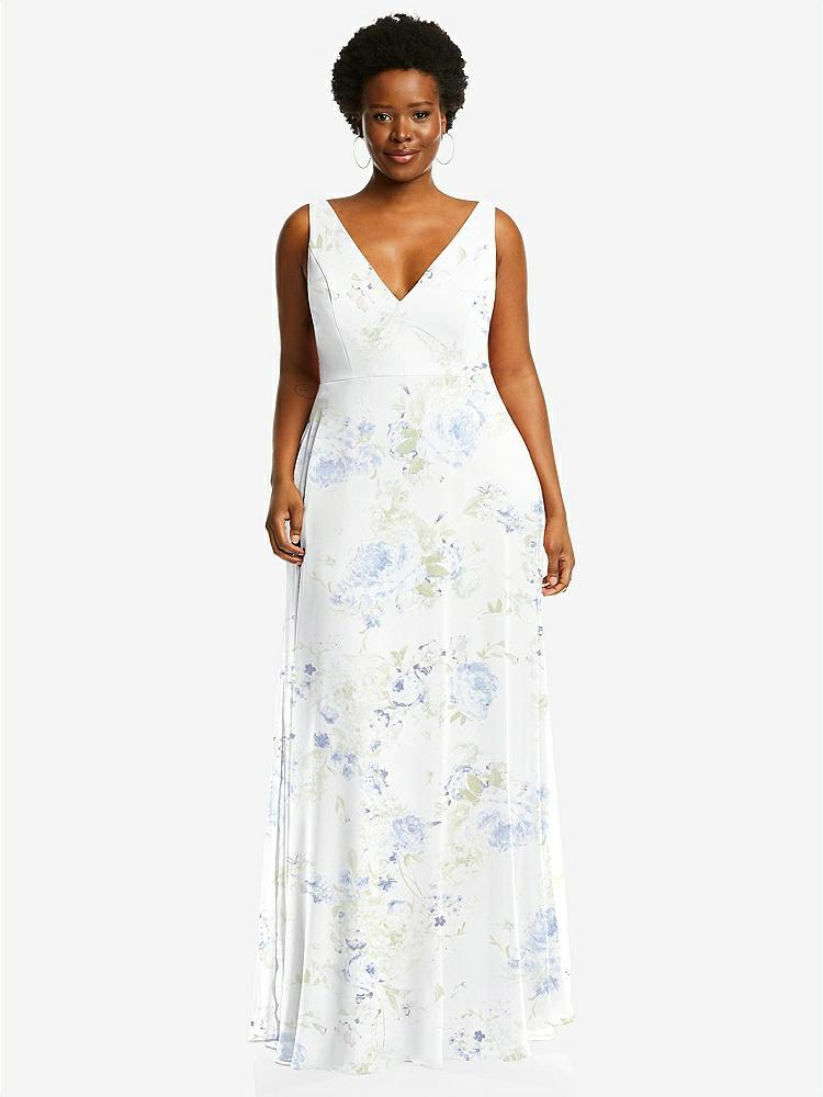 【NEW】【STYLE: 1549】ディープ Vネック シフォン マキシ ドレス【COLOR: Bleu Garden】【SIZE: 00-30W】