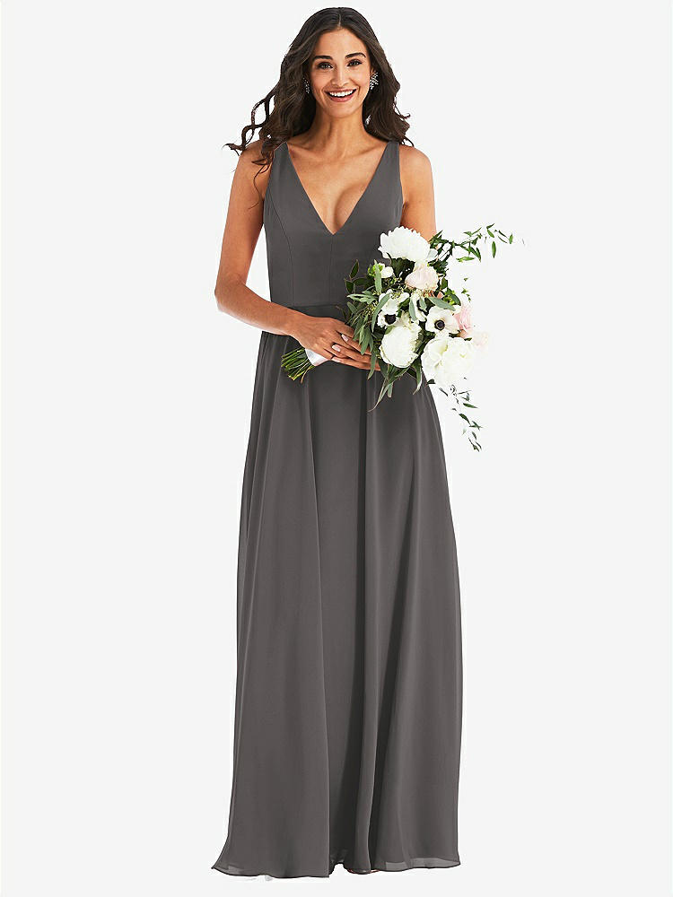 【NEW】【STYLE: 1549】ディープ Vネック シフォン マキシ ドレス【COLOR: Caviar Gray】【SIZE: 00-30W】