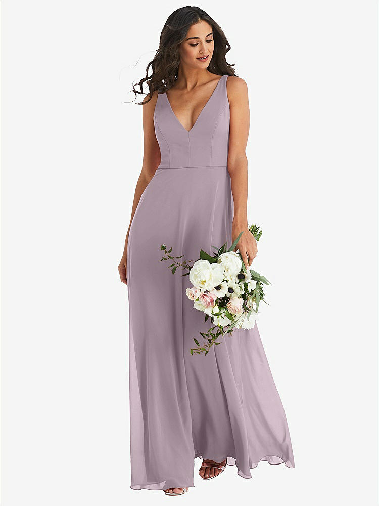 【STYLE: 1549】Deep V-Neck Chiffon Maxi Dress【COLOR: Lilac Dusk】