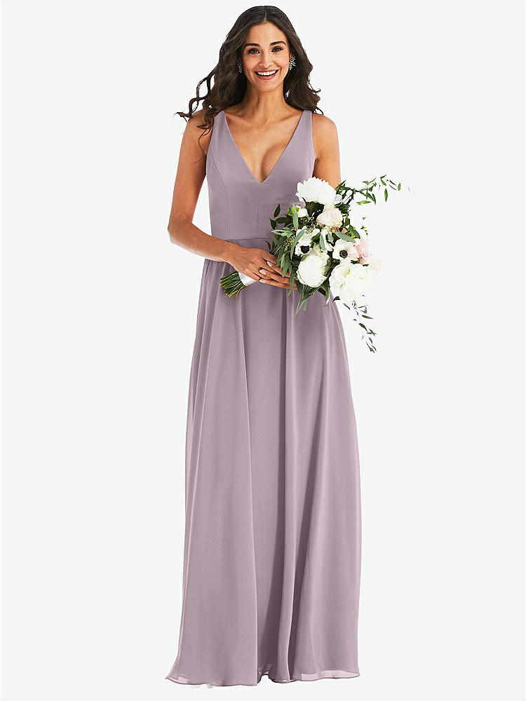 【STYLE: 1549】Deep V-Neck Chiffon Maxi Dress【COLOR: Lilac Dusk】