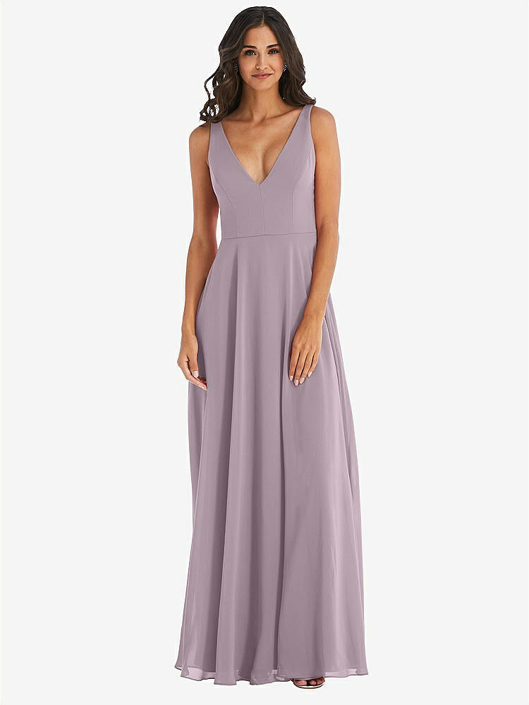 【STYLE: 1549】Deep V-Neck Chiffon Maxi Dress【COLOR: Lilac Dusk】