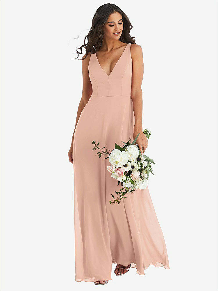 【STYLE: 1549】Deep V-Neck Chiffon Maxi Dress【COLOR: Pale Peach】