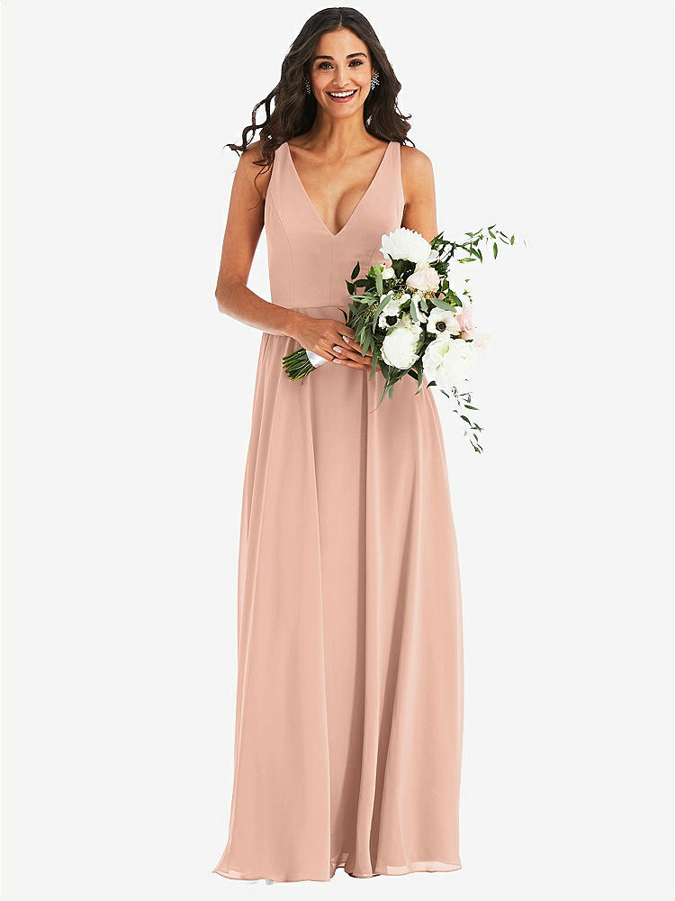 【STYLE: 1549】Deep V-Neck Chiffon Maxi Dress【COLOR: Pale Peach】