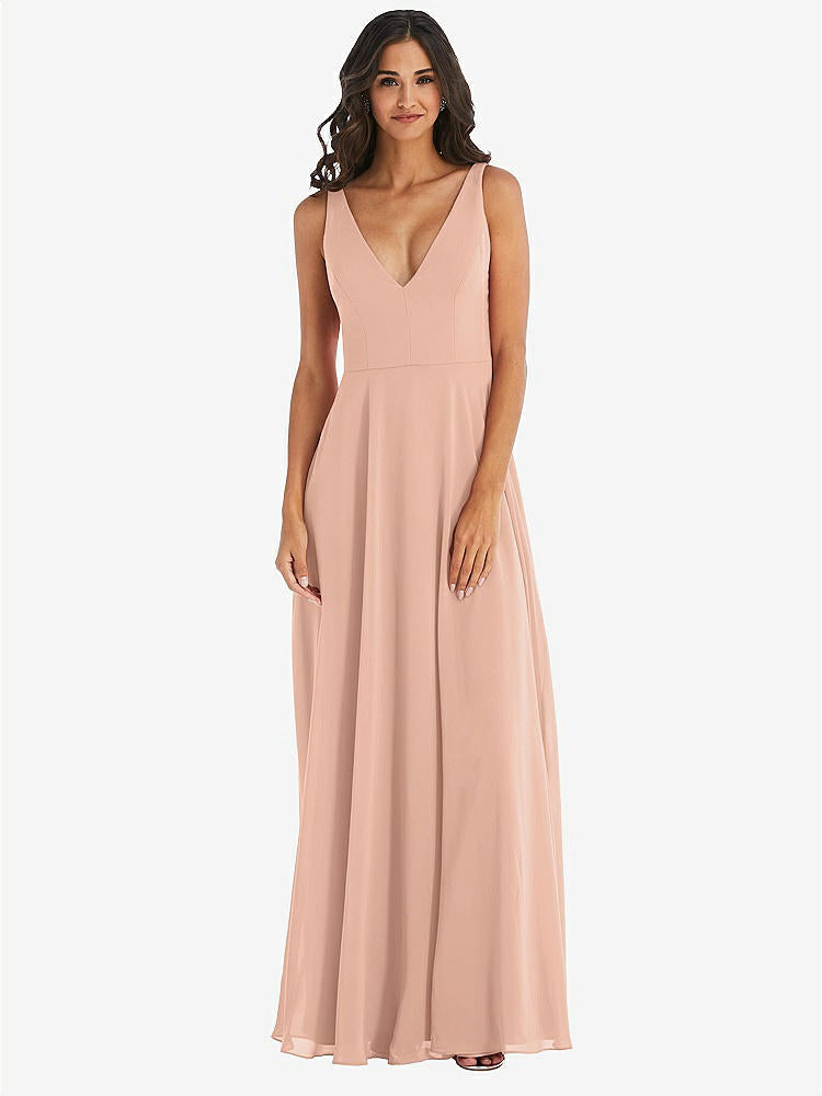 【STYLE: 1549】Deep V-Neck Chiffon Maxi Dress【COLOR: Pale Peach】