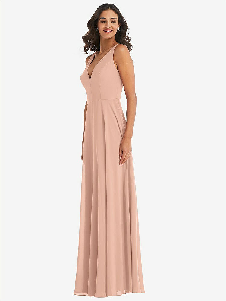 【STYLE: 1549】Deep V-Neck Chiffon Maxi Dress【COLOR: Pale Peach】