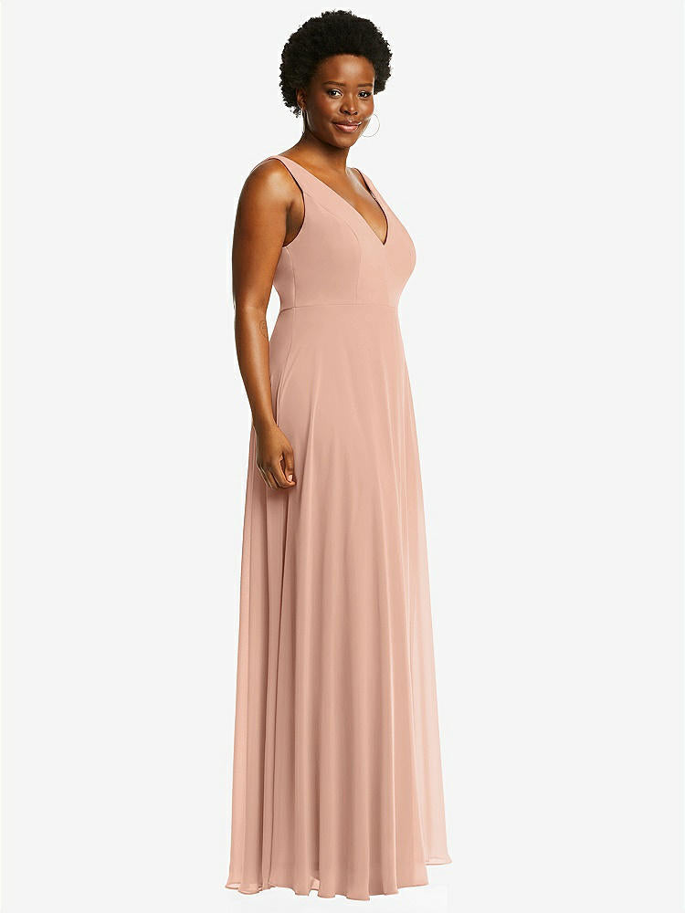 【STYLE: 1549】Deep V-Neck Chiffon Maxi Dress【COLOR: Pale Peach】