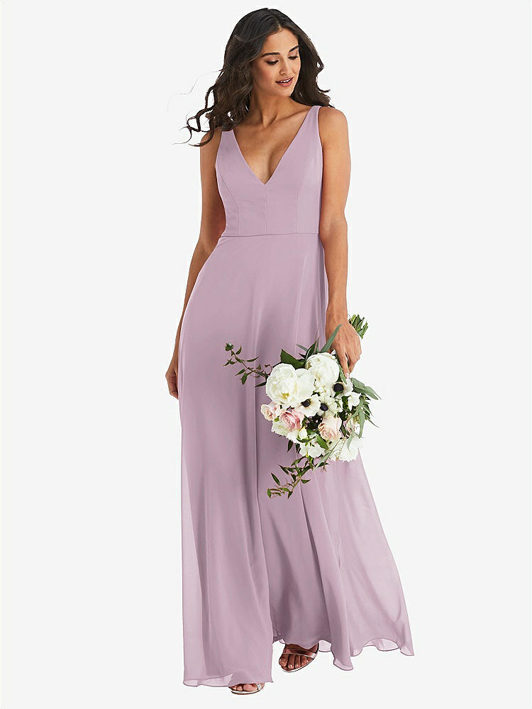 【STYLE: 1549】Deep V-Neck Chiffon Maxi Dress【COLOR: Suede Rose】