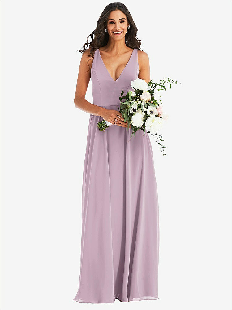 【STYLE: 1549】Deep V-Neck Chiffon Maxi Dress【COLOR: Suede Rose】