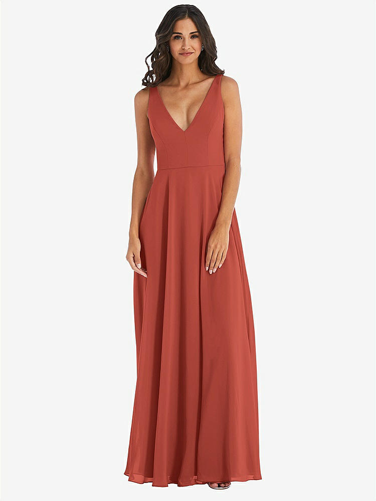 【STYLE: 1549】Deep V-Neck Chiffon Maxi Dress【COLOR: Amber Sunset】