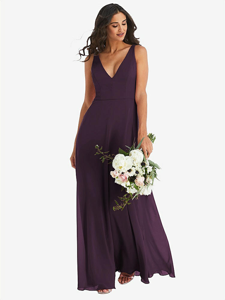 【STYLE: 1549】Deep V-Neck Chiffon Maxi Dress【COLOR: Aubergine】