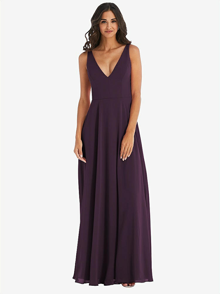 【STYLE: 1549】Deep V-Neck Chiffon Maxi Dress【COLOR: Aubergine】