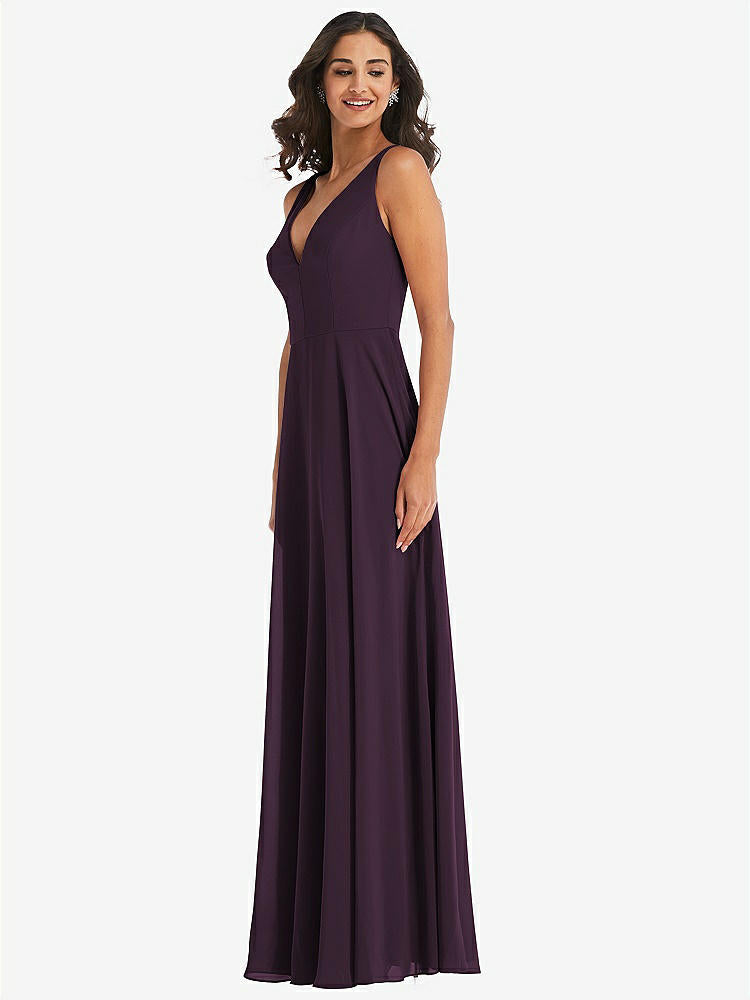 【STYLE: 1549】Deep V-Neck Chiffon Maxi Dress【COLOR: Aubergine】