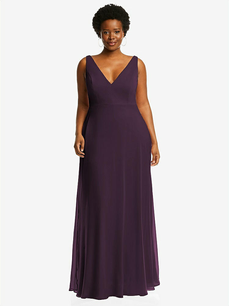 STYLE 1549 Deep V Neck Chiffon Maxi Dress COLOR Aubergine BridesmaidsJP