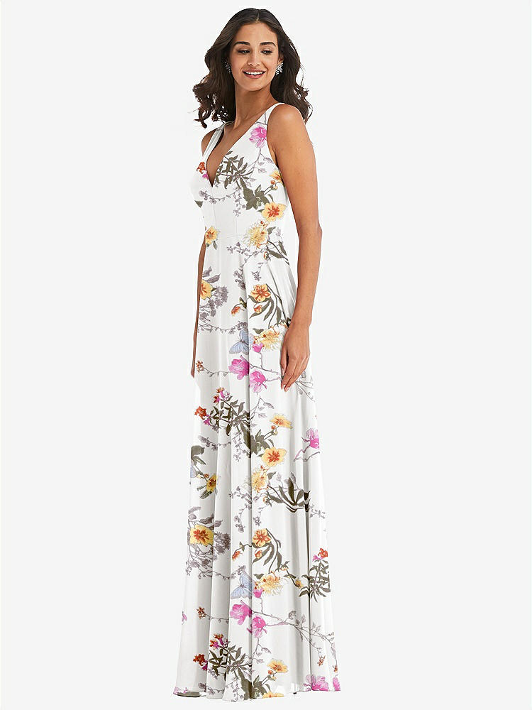 【NEW】【STYLE: 1549】ディープ Vネック シフォン マキシ ドレス【COLOR: Butterfly Botanica Ivory】【SIZE: 00-30W】