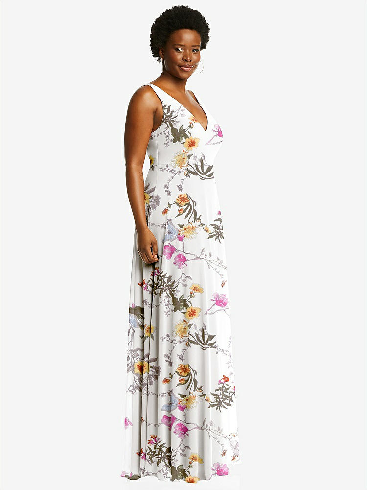 【NEW】【STYLE: 1549】ディープ Vネック シフォン マキシ ドレス【COLOR: Butterfly Botanica Ivory】【SIZE: 00-30W】