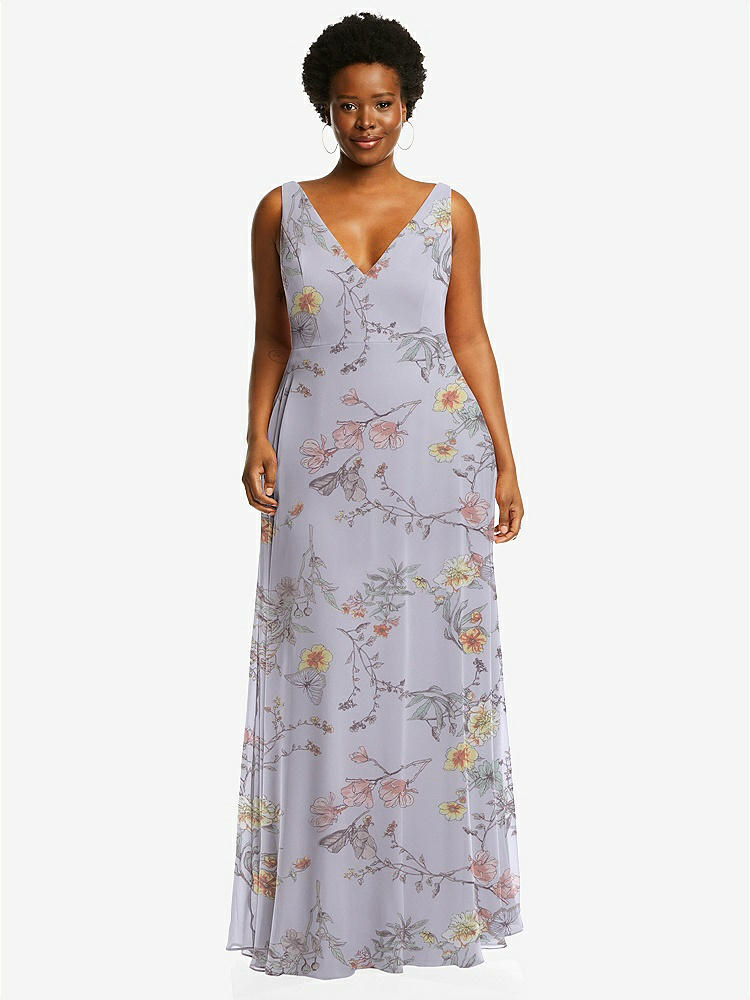 【NEW】【STYLE: 1549】ディープ Vネック シフォン マキシ ドレス【COLOR: Butterfly Botanica Silver Dove】【SIZE: 00-30W】