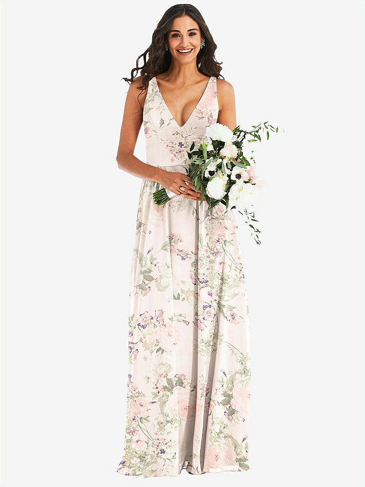 【NEW】【STYLE: 1549】ディープ Vネック シフォン マキシ ドレス【COLOR: Blush Garden】【SIZE: 00-30W】