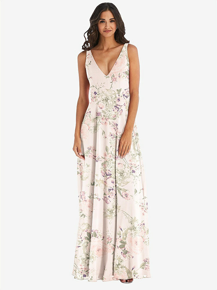 【NEW】【STYLE: 1549】ディープ Vネック シフォン マキシ ドレス【COLOR: Blush Garden】【SIZE: 00-30W】