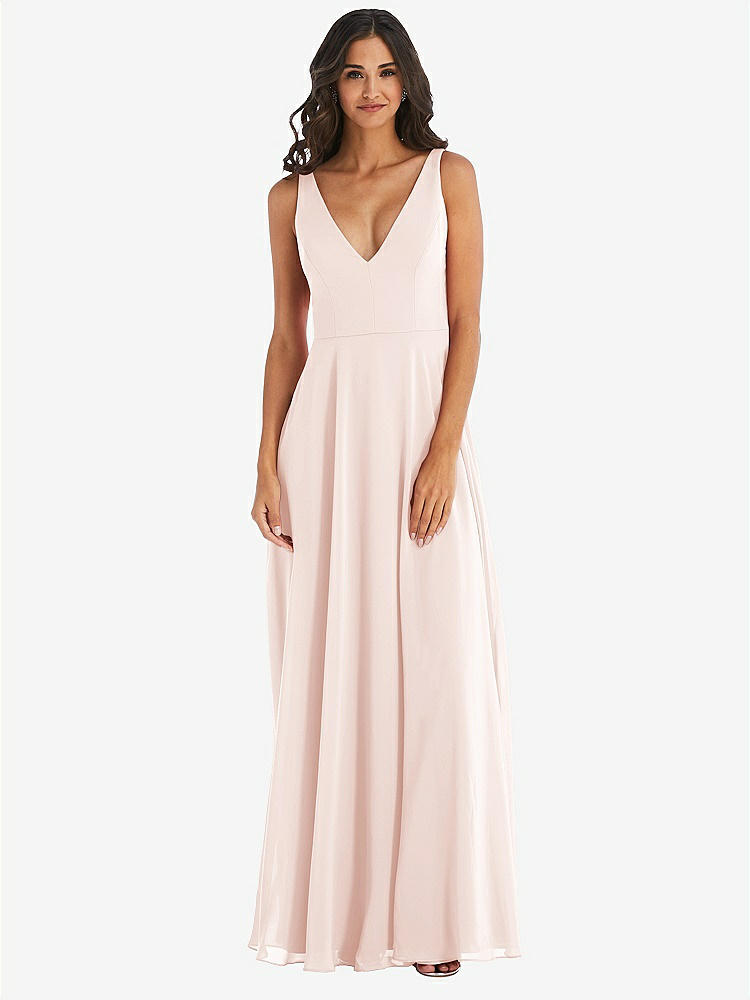 【STYLE: 1549】Deep V-Neck Chiffon Maxi Dress【COLOR: Blush】