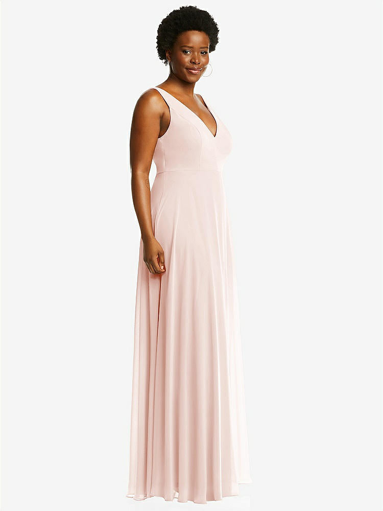 【STYLE: 1549】Deep V-Neck Chiffon Maxi Dress【COLOR: Blush】