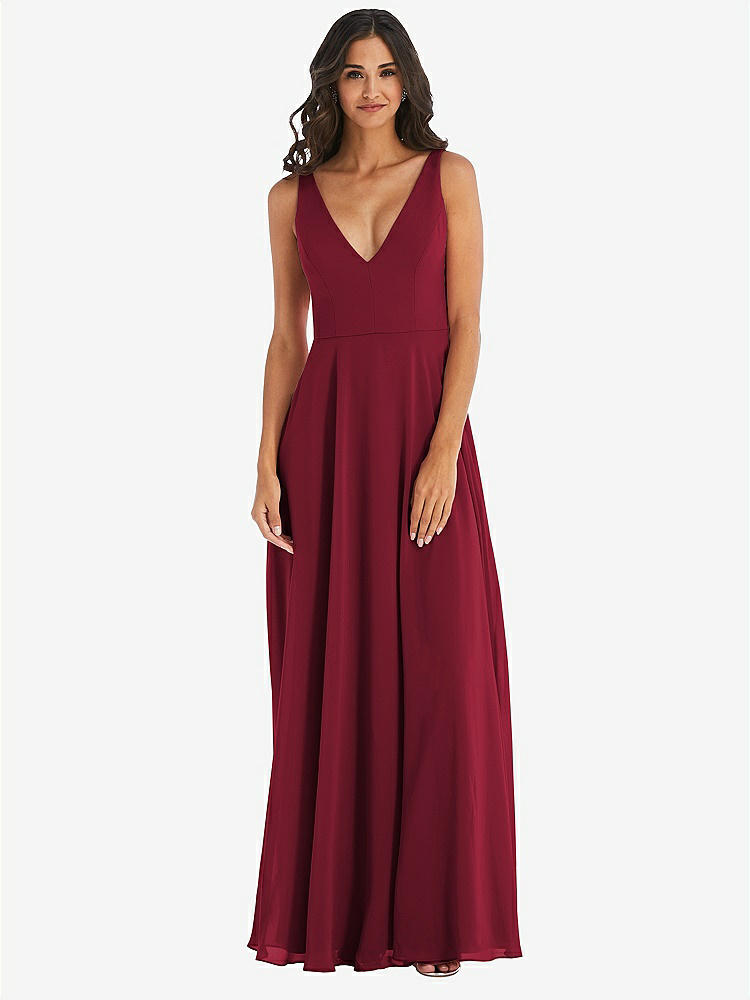 【STYLE: 1549】Deep V-Neck Chiffon Maxi Dress【COLOR: Burgundy】