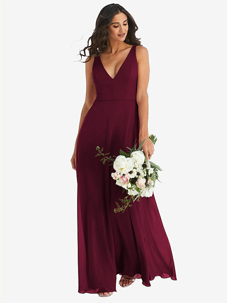 【STYLE: 1549】Deep V-Neck Chiffon Maxi Dress【COLOR: Cabernet】