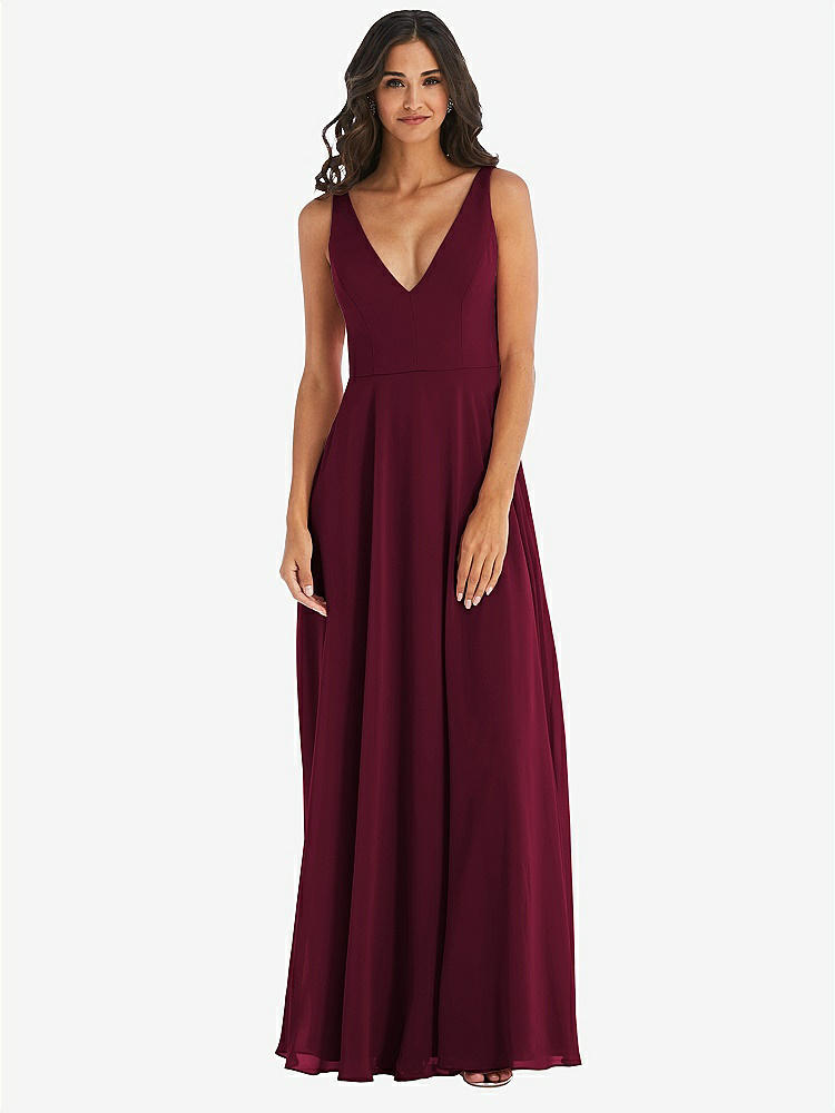 【STYLE: 1549】Deep V-Neck Chiffon Maxi Dress【COLOR: Cabernet】