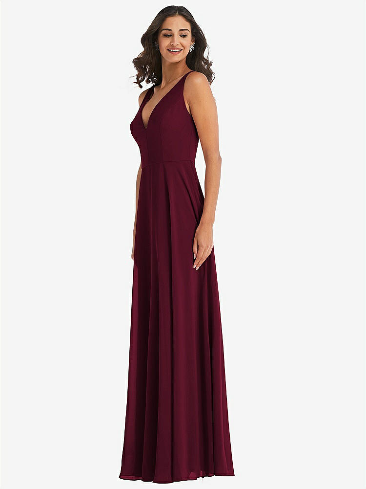 【STYLE: 1549】Deep V-Neck Chiffon Maxi Dress【COLOR: Cabernet】