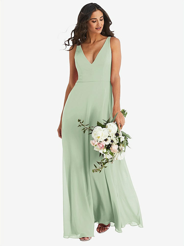 【NEW】【STYLE: 1549】ディープ Vネック シフォン マキシ ドレス【COLOR: Celadon】【SIZE: 00-30W】