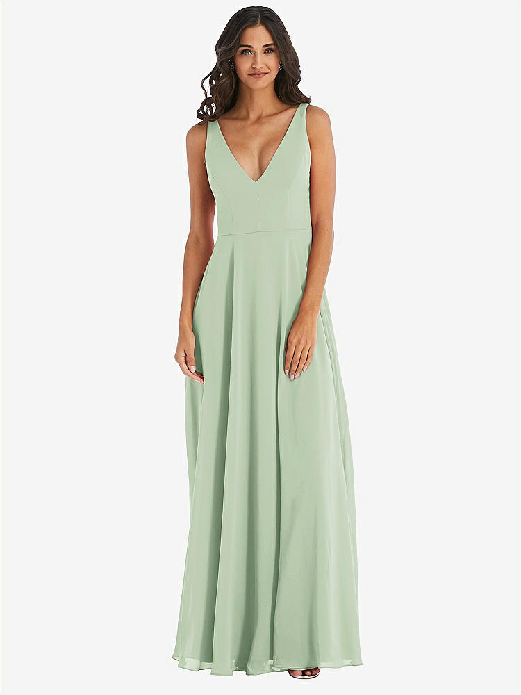 【NEW】【STYLE: 1549】ディープ Vネック シフォン マキシ ドレス【COLOR: Celadon】【SIZE: 00-30W】